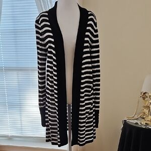 Elegant Black and White Striped Cardigan